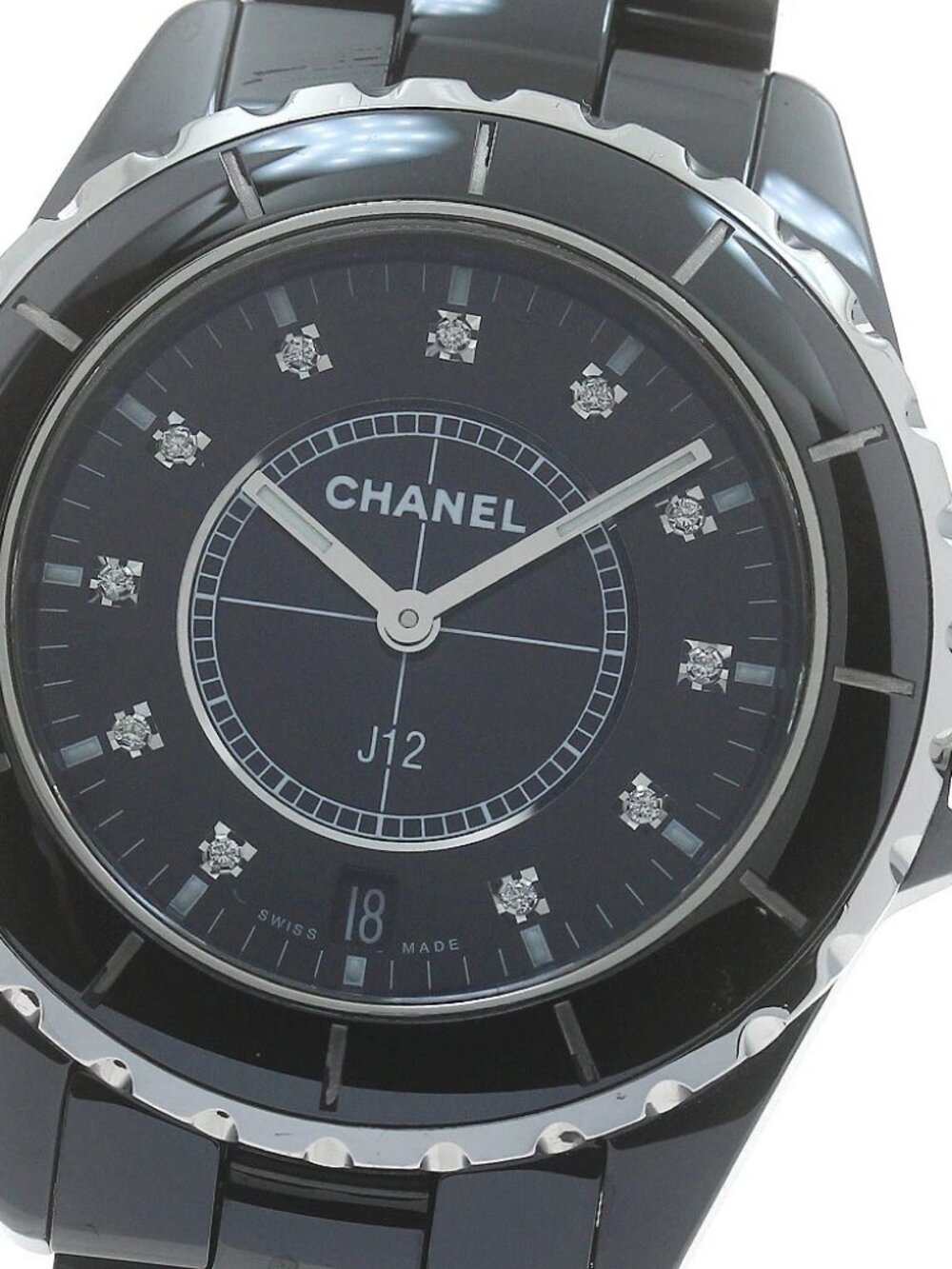 CHANEL J12 H2124 Date Black Ceramic 11P Diamond Quartz Men's Watch_874258